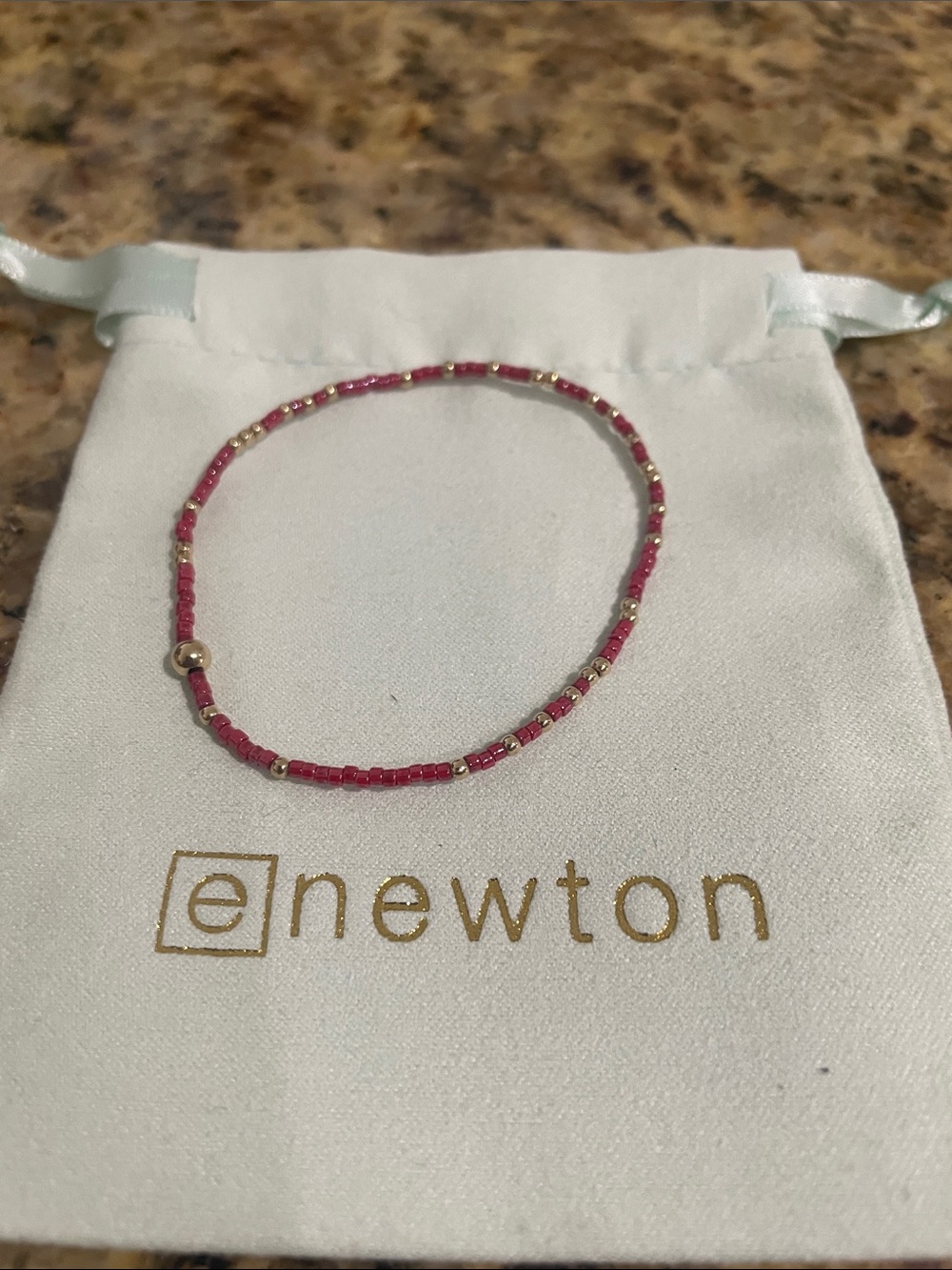 Newton Pink Seed Bead Stretch Bracelet with Gold Accents
